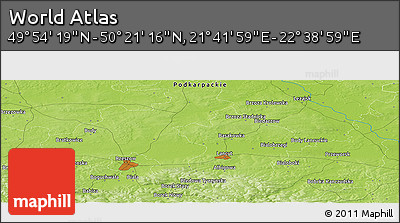 Physical Panoramic Map of the Area around 50° 7' 47" N, 22° 10' 29" E