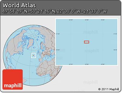 Gray Location Map of the Area around 50° 7' 47" N, 22° 1' 29" W