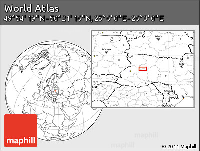 Blank Location Map of the Area around 50° 7' 47" N, 25° 34' 30" E