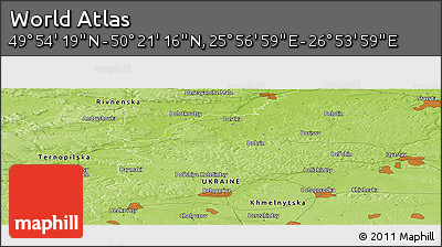 Physical Panoramic Map of the Area around 50° 7' 47" N, 26° 25' 29" E