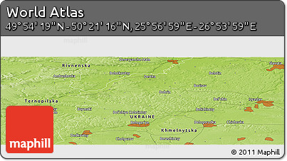 Physical Panoramic Map of the Area around 50° 7' 47" N, 26° 25' 29" E