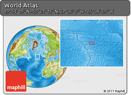 Physical Location Map of the Area around 50° 7' 47" N, 27° 7' 30" W