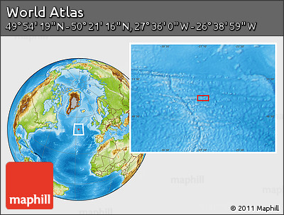Physical Location Map of the Area around 50° 7' 47" N, 27° 7' 30" W