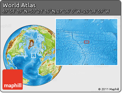 Physical Location Map of the Area around 50° 7' 47" N, 27° 7' 30" W