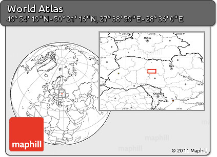 Blank Location Map of the Area around 50° 7' 47" N, 28° 7' 30" E