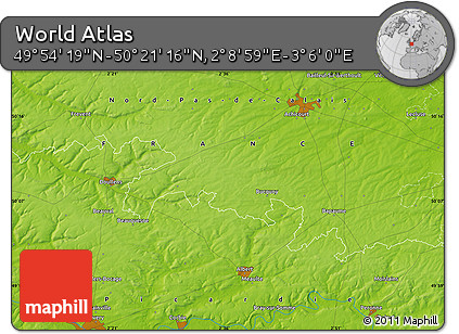 Physical Map of the Area around 50° 7' 47" N, 2° 37' 30" E