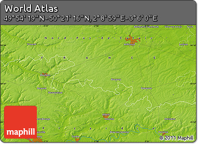 Physical Map of the Area around 50° 7' 47" N, 2° 37' 30" E