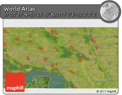Satellite 3D Map of the Area around 50° 7' 47" N, 31° 31' 29" E
