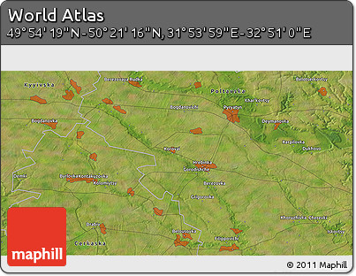 Satellite 3D Map of the Area around 50° 7' 47" N, 32° 22' 30" E