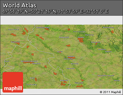 Satellite 3D Map of the Area around 50° 7' 47" N, 32° 22' 30" E