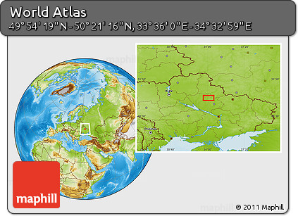 Physical Location Map of the Area around 50° 7' 47" N, 34° 4' 30" E