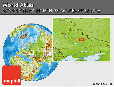 Physical Location Map of the Area around 50° 7' 47" N, 34° 4' 30" E