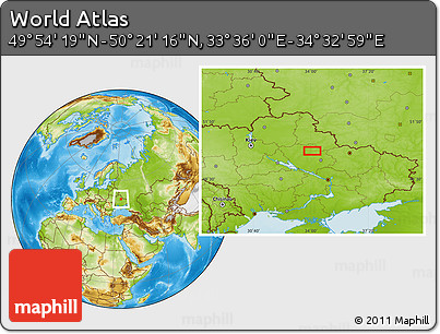 Physical Location Map of the Area around 50° 7' 47" N, 34° 4' 30" E