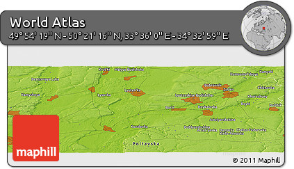 Physical Panoramic Map of the Area around 50° 7' 47" N, 34° 4' 30" E