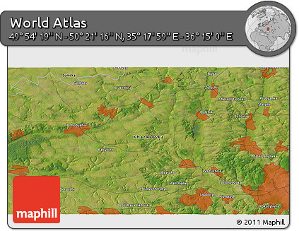 Satellite 3D Map of the Area around 50° 7' 47" N, 35° 46' 29" E