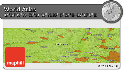Physical Panoramic Map of the Area around 50° 7' 47" N, 35° 46' 29" E