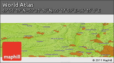 Physical Panoramic Map of the Area around 50° 7' 47" N, 35° 46' 29" E