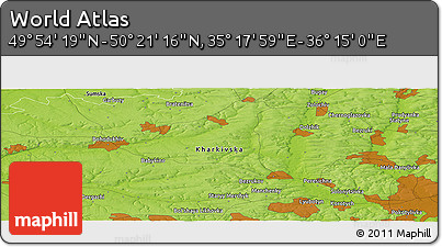 Physical Panoramic Map of the Area around 50° 7' 47" N, 35° 46' 29" E