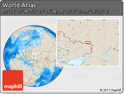Shaded Relief Location Map of the Area around 50° 7' 47" N, 39° 10' 29" E