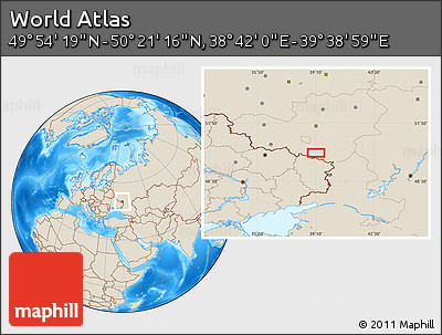 Shaded Relief Location Map of the Area around 50° 7' 47" N, 39° 10' 29" E