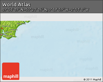 Physical 3D Map of the Area around 50° 7' 47" N, 3° 19' 30" W