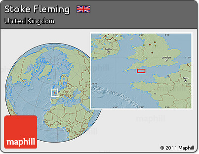 Savanna Style Location Map of Stoke Fleming, hill shading