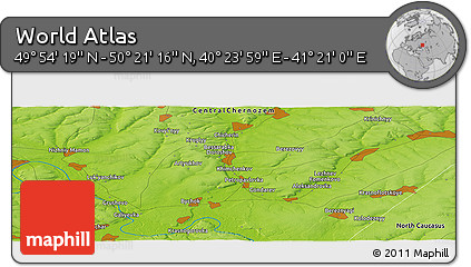 Physical Panoramic Map of the Area around 50° 7' 47" N, 40° 52' 30" E