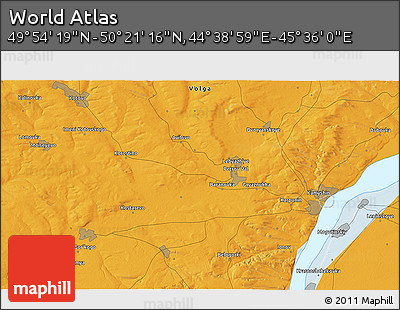 Political 3D Map of the Area around 50° 7' 47" N, 45° 7' 30" E