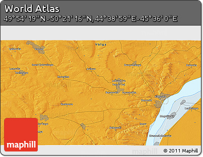 Political 3D Map of the Area around 50° 7' 47" N, 45° 7' 30" E