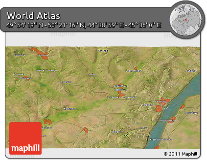 Satellite 3D Map of the Area around 50° 7' 47" N, 45° 7' 30" E