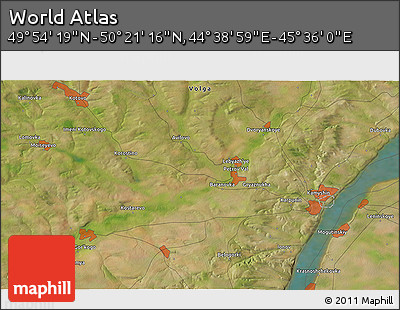 Satellite 3D Map of the Area around 50° 7' 47" N, 45° 7' 30" E