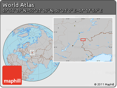 Gray Location Map of the Area around 50° 7' 47" N, 46° 49' 30" E