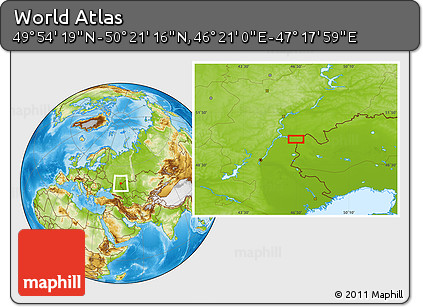 Physical Location Map of the Area around 50° 7' 47" N, 46° 49' 30" E