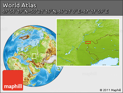 Physical Location Map of the Area around 50° 7' 47" N, 46° 49' 30" E