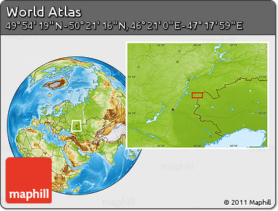 Physical Location Map of the Area around 50° 7' 47" N, 46° 49' 30" E