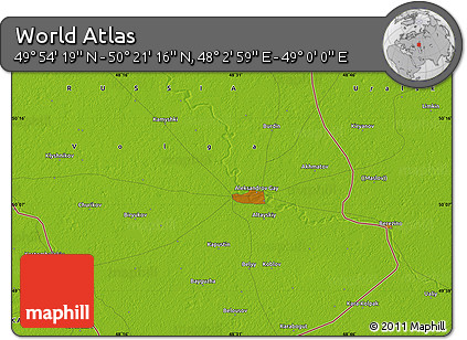 Physical Map of the Area around 50° 7' 47" N, 48° 31' 29" E