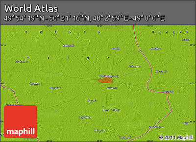 Physical Map of the Area around 50° 7' 47" N, 48° 31' 29" E