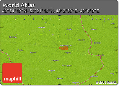 Physical Map of the Area around 50° 7' 47" N, 48° 31' 29" E