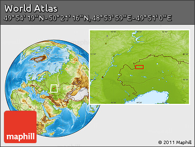 Physical Location Map of the Area around 50° 7' 47" N, 49° 22' 30" E