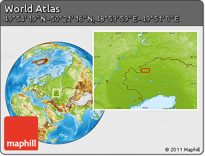 Physical Location Map of the Area around 50° 7' 47" N, 49° 22' 30" E