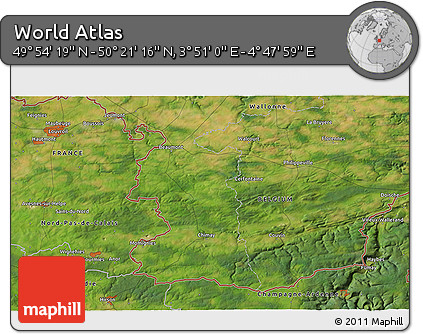 Satellite 3D Map of the Area around 50° 7' 47" N, 4° 19' 30" E