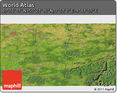 Satellite 3D Map of the Area around 50° 7' 47" N, 4° 19' 30" E