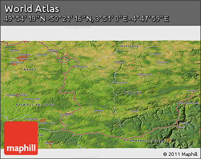Satellite 3D Map of the Area around 50° 7' 47" N, 4° 19' 30" E