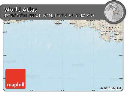 Shaded Relief Map of the Area around 50° 7' 47" N, 4° 10' 30" W