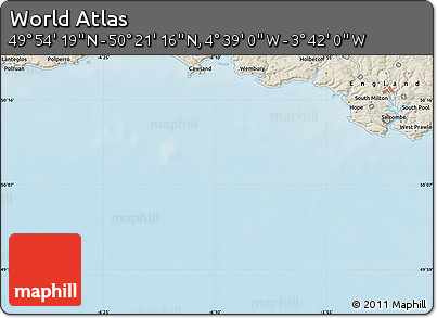 Shaded Relief Map of the Area around 50° 7' 47" N, 4° 10' 30" W