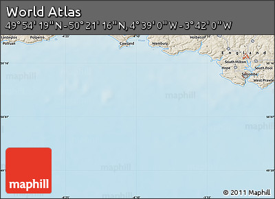 Shaded Relief Map of the Area around 50° 7' 47" N, 4° 10' 30" W