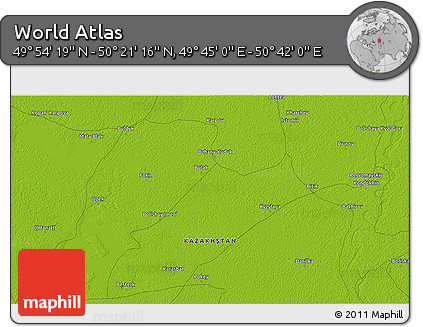 Physical 3D Map of the Area around 50° 7' 47" N, 50° 13' 30" E