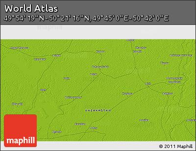 Physical 3D Map of the Area around 50° 7' 47" N, 50° 13' 30" E