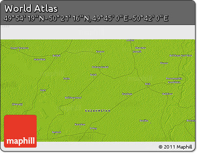 Physical 3D Map of the Area around 50° 7' 47" N, 50° 13' 30" E