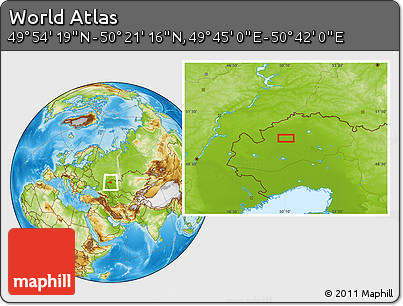 Physical Location Map of the Area around 50° 7' 47" N, 50° 13' 30" E